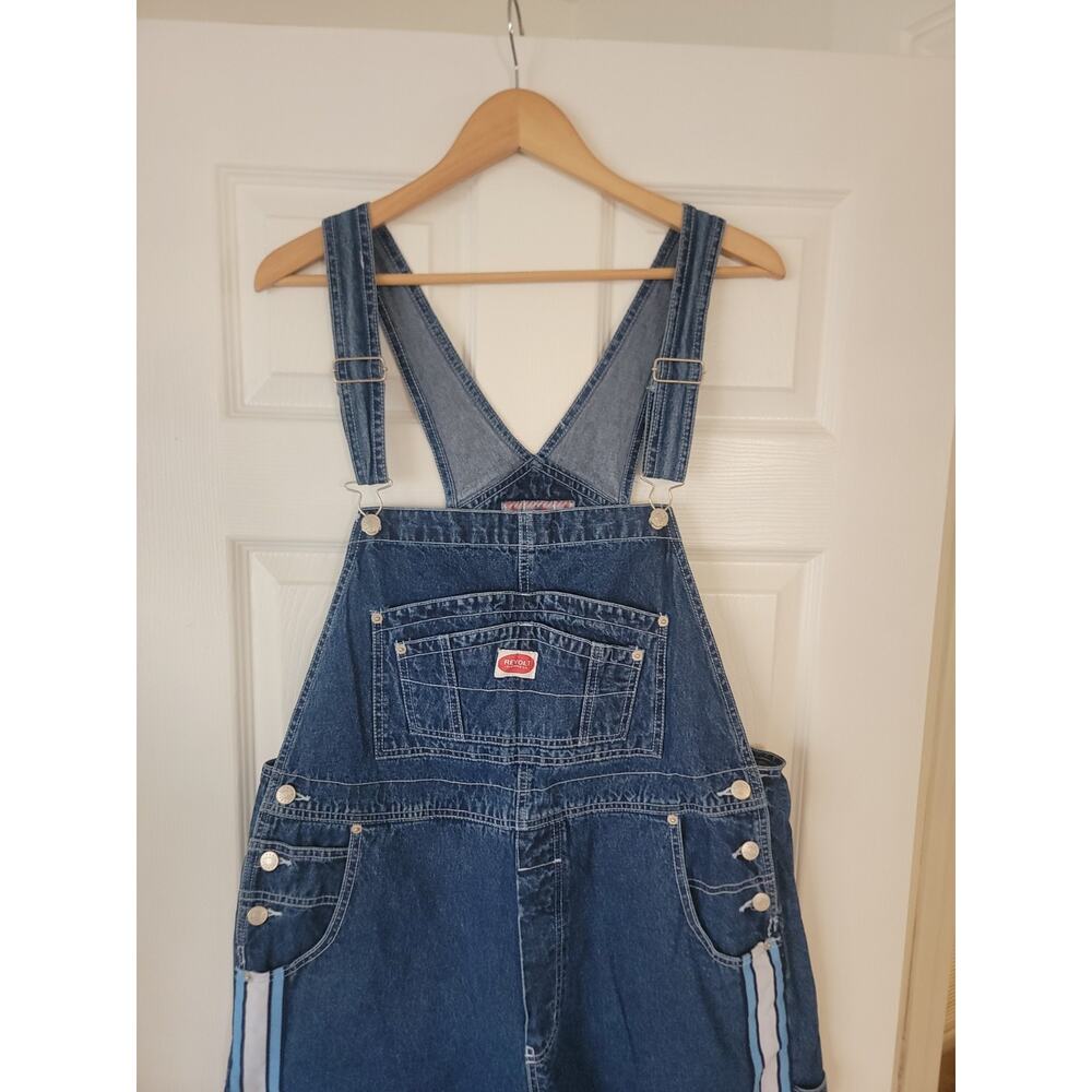 VTG Revolt Denim Bib Overalls Sz 18 Wide Leg Baggy Tuxedo Stripe Retro 90S Y2K - Picture 3 of 12